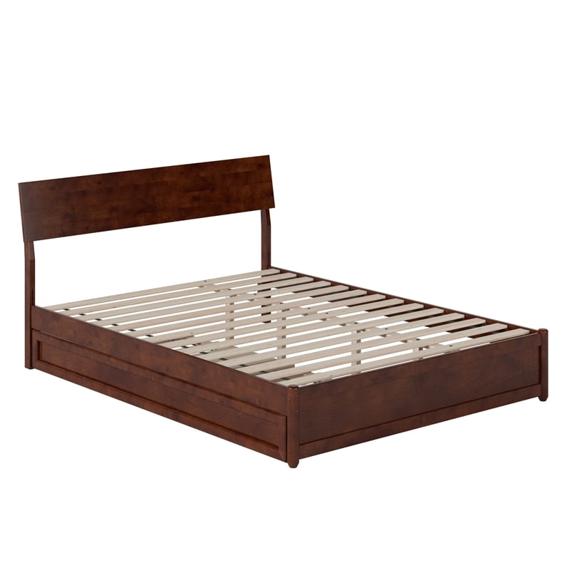 Norla Queen Wood Platform Bed with Footboard and Twin XL Trundle in Walnut