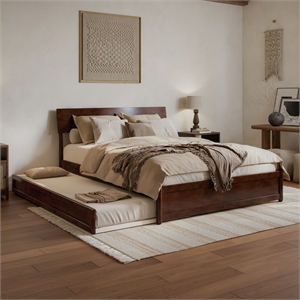 Norla Queen Wood Platform Bed with Footboard and Twin XL Trundle in Walnut