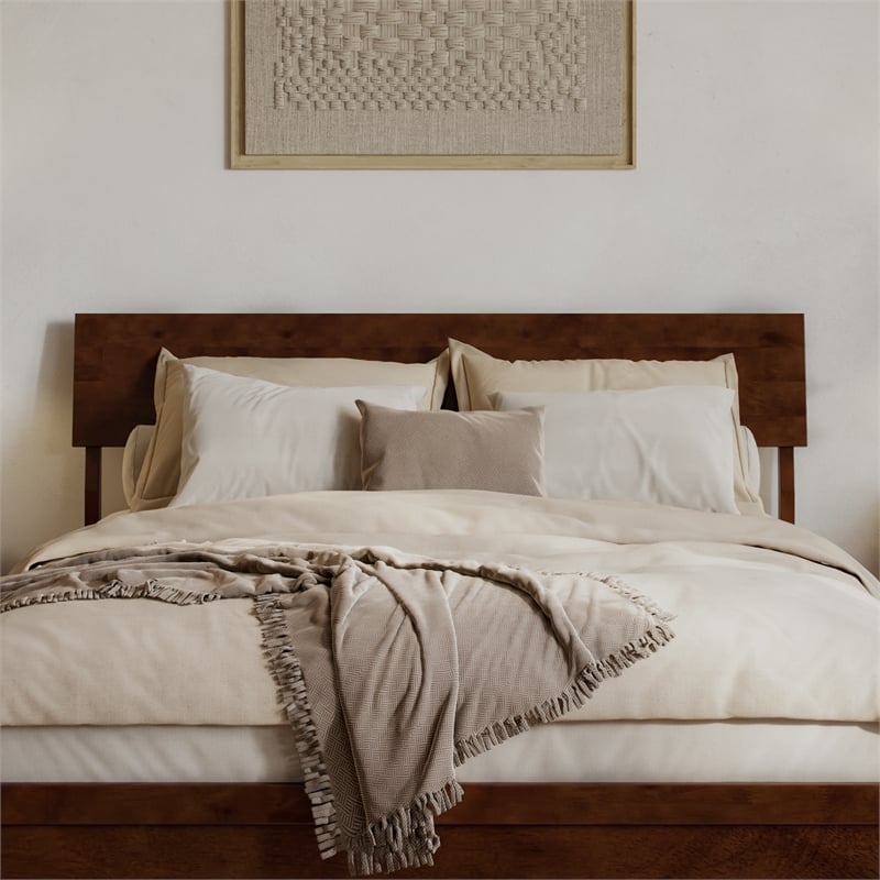 Norla Queen Wood Platform Bed with Footboard and Twin XL Trundle in Walnut