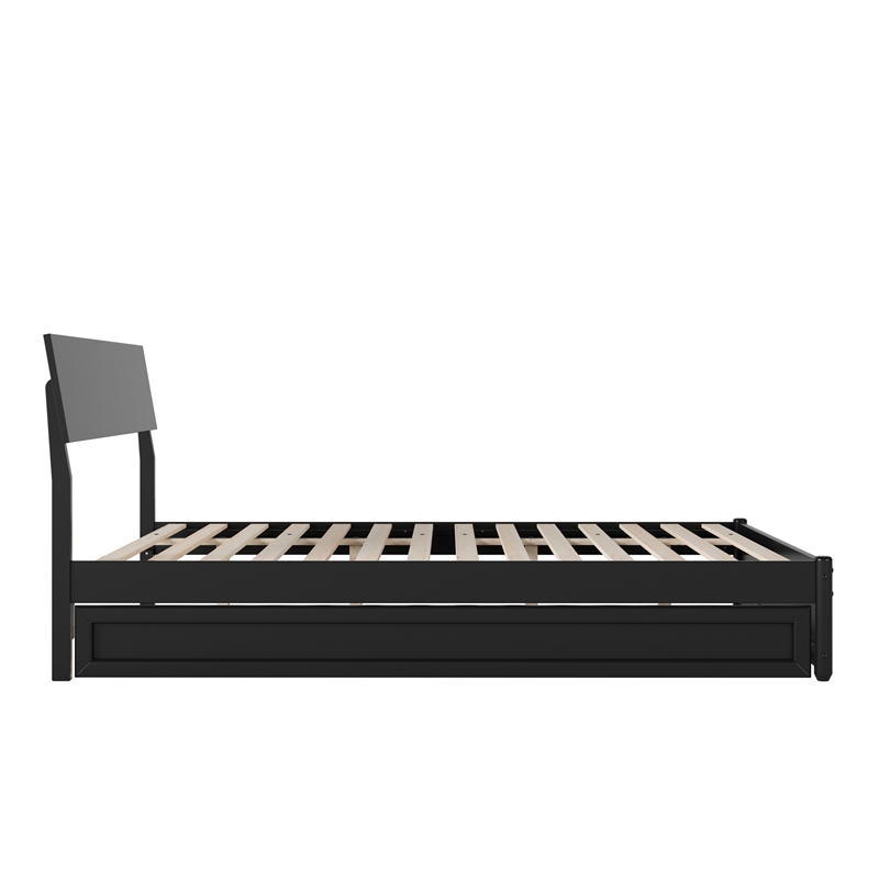 Norla Queen Wood Platform Bed with Footboard and Twin XL Trundle in Black