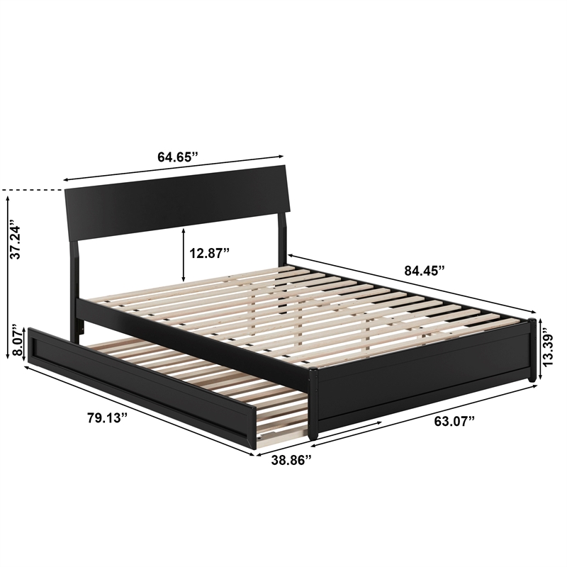 Norla Queen Wood Platform Bed with Footboard and Twin XL Trundle in Black