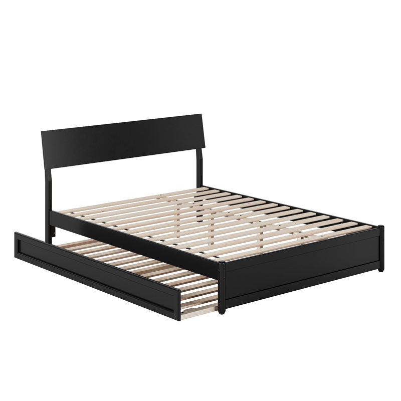 Norla Queen Wood Platform Bed with Footboard and Twin XL Trundle in Black