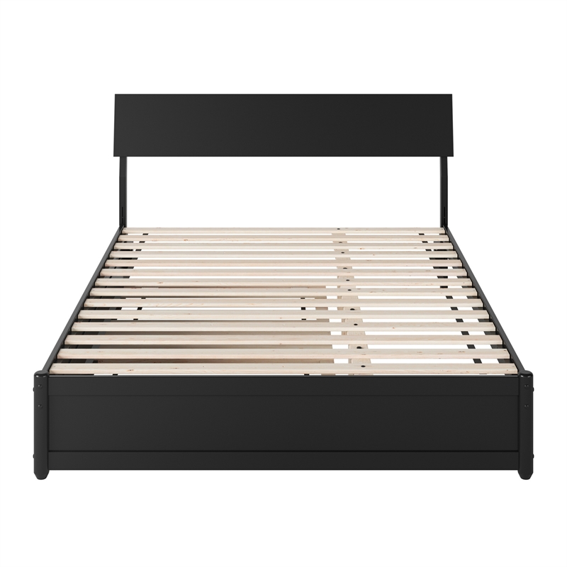 Norla Queen Wood Platform Bed with Footboard and Twin XL Trundle in Black