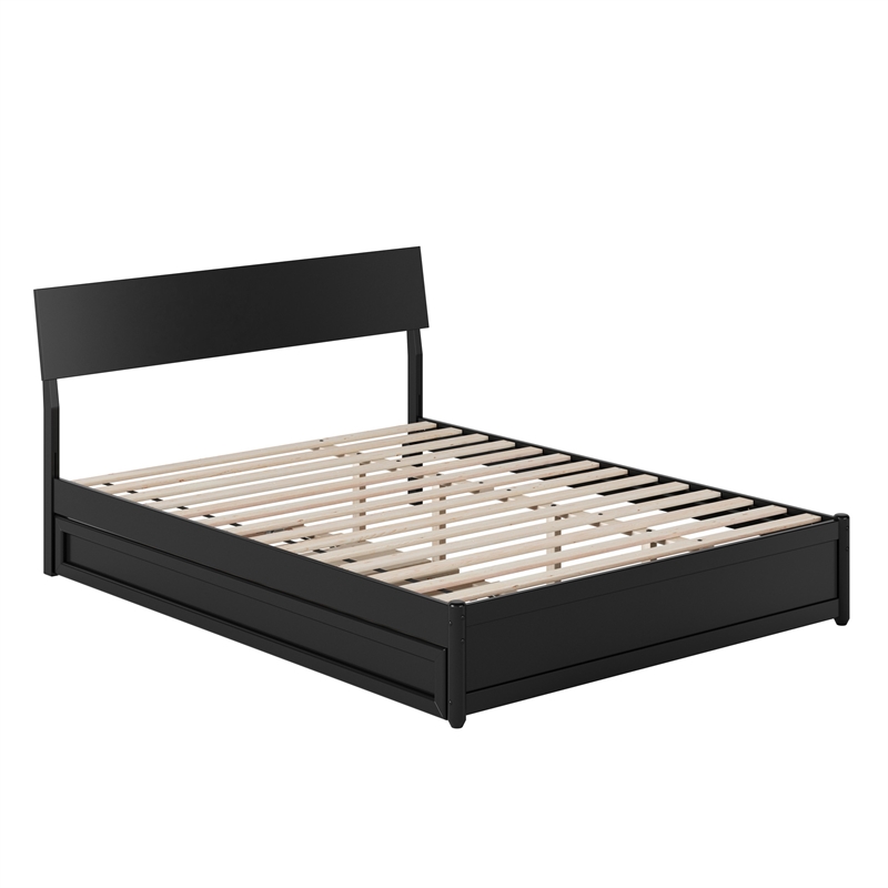 Norla Queen Wood Platform Bed with Footboard and Twin XL Trundle in Black