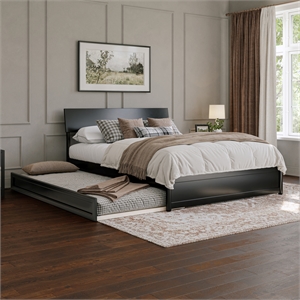 Norla Queen Wood Platform Bed with Footboard and Twin XL Trundle in Black