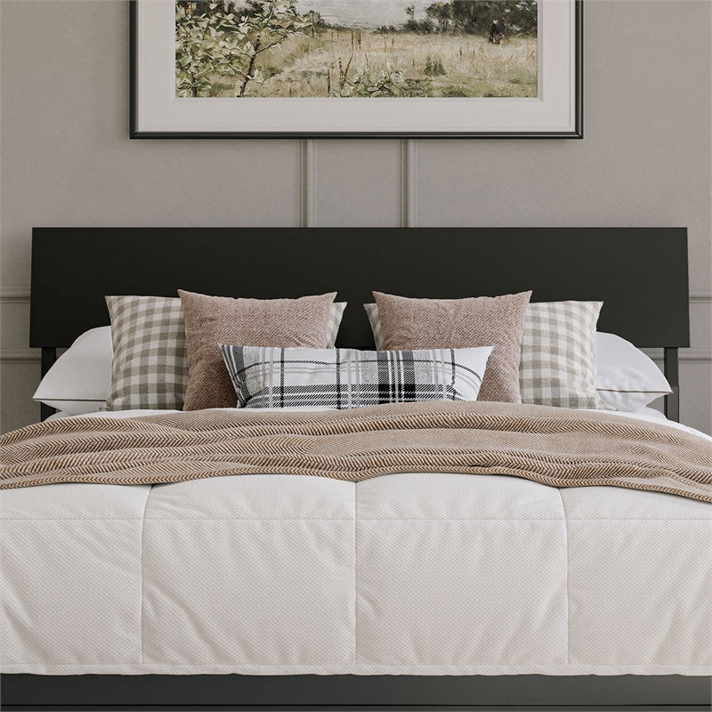 Norla Queen Wood Platform Bed with Footboard and Twin XL Trundle in Black