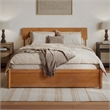 Norla Queen Wood Platform Bed with Footboard and Twin XL Trundle in Light Toffee