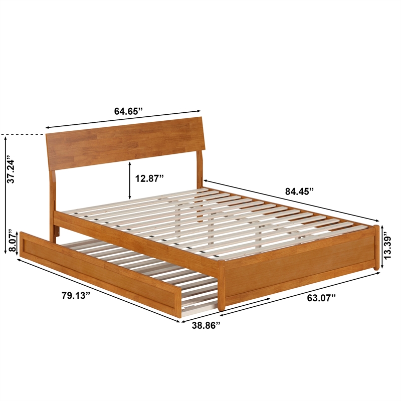 Norla Queen Wood Platform Bed with Footboard and Twin XL Trundle in Light Toffee