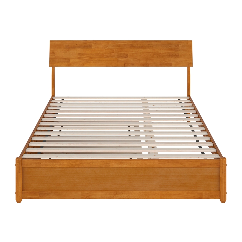 Norla Queen Wood Platform Bed with Footboard and Twin XL Trundle in Light Toffee