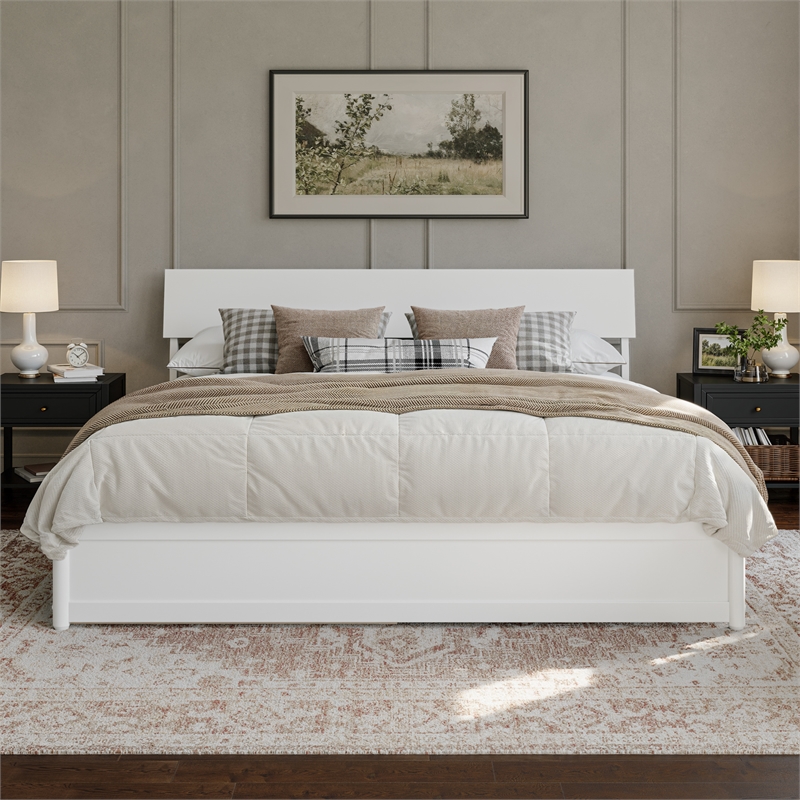 Norla King Wood Platform Bed with Footboard and Twin XL Trundle in White