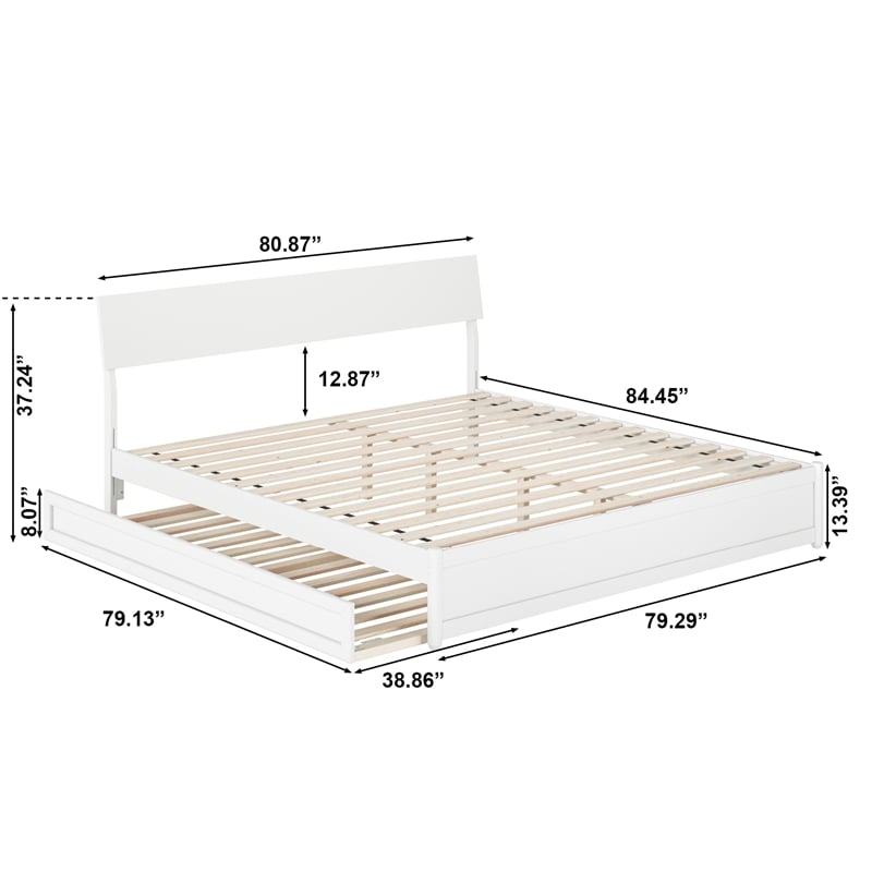 Norla King Wood Platform Bed with Footboard and Twin XL Trundle in White