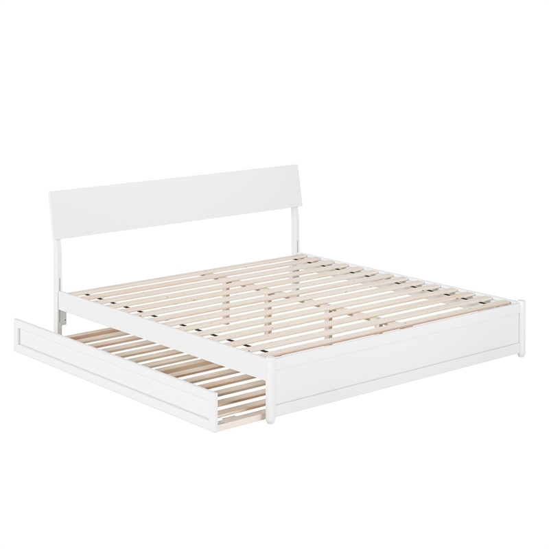 Norla King Wood Platform Bed with Footboard and Twin XL Trundle in White