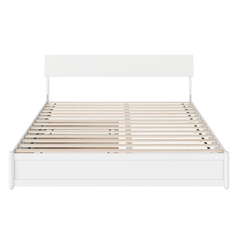Norla King Wood Platform Bed with Footboard and Twin XL Trundle in White