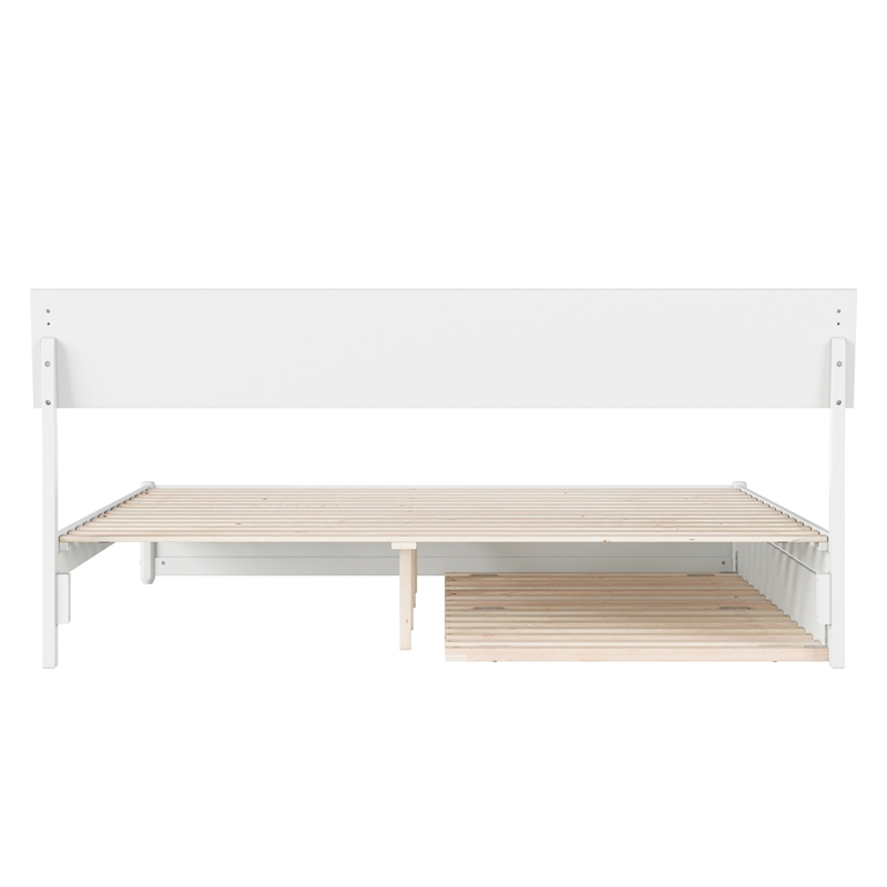 Norla King Wood Platform Bed with Footboard and Twin XL Trundle in White