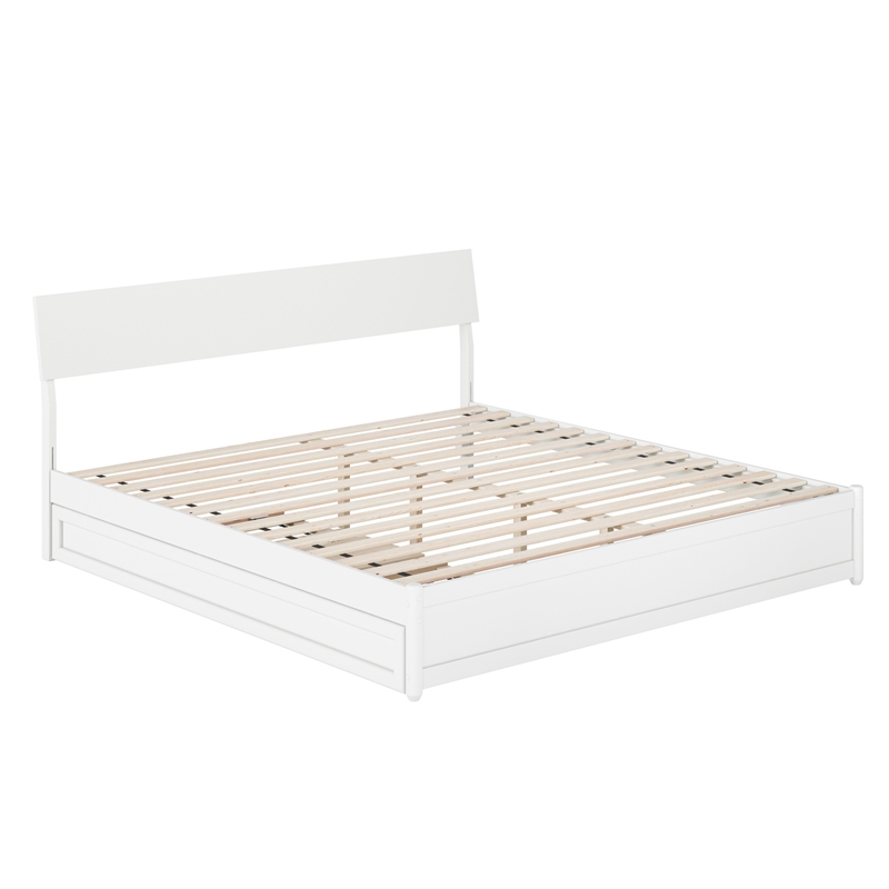Norla King Wood Platform Bed with Footboard and Twin XL Trundle in White