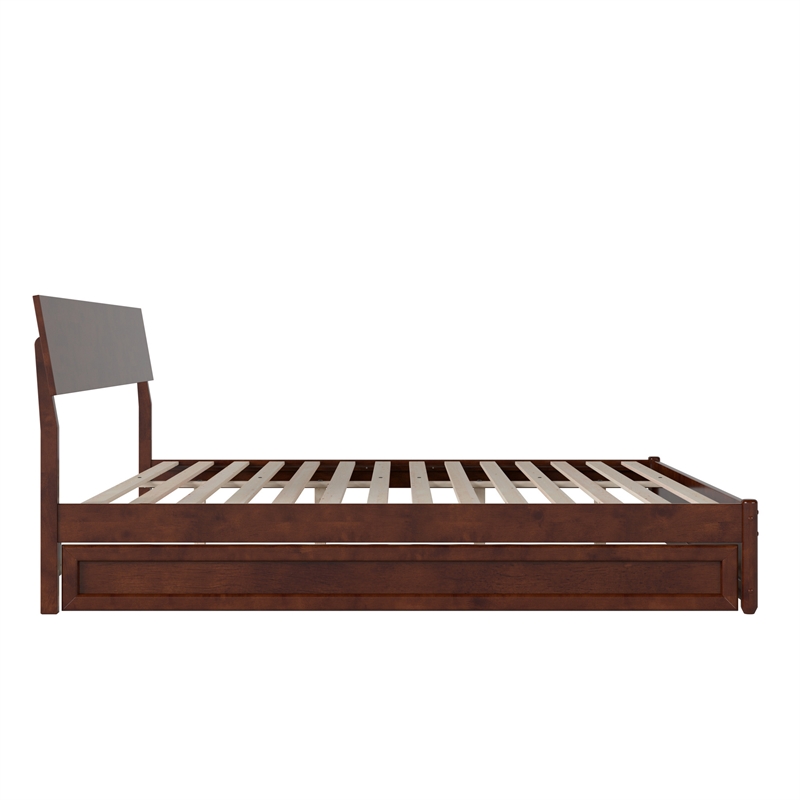 Norla King Wood Platform Bed with Footboard and Twin XL Trundle in Walnut