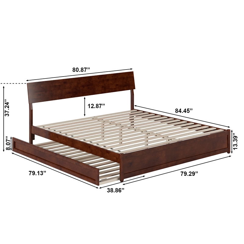 Norla King Wood Platform Bed with Footboard and Twin XL Trundle in Walnut