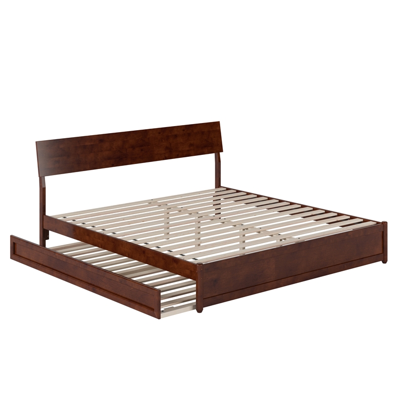 Norla King Wood Platform Bed with Footboard and Twin XL Trundle in Walnut