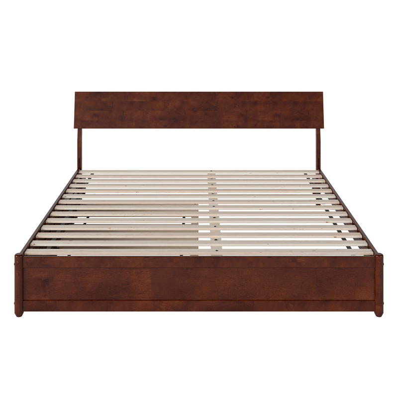 Norla King Wood Platform Bed with Footboard and Twin XL Trundle in Walnut