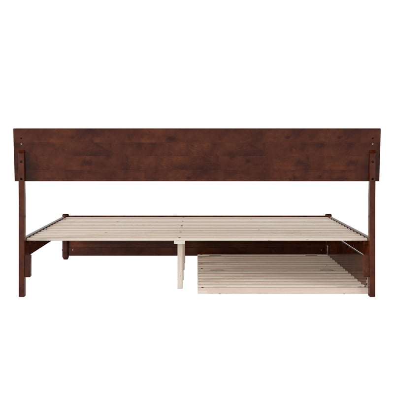 Norla King Wood Platform Bed with Footboard and Twin XL Trundle in Walnut