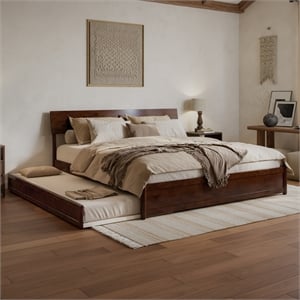 Norla King Wood Platform Bed with Footboard and Twin XL Trundle in Walnut