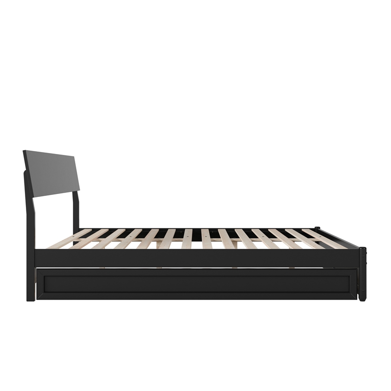Norla King Wood Platform Bed with Footboard and Twin XL Trundle in Black