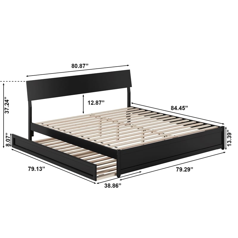 Norla King Wood Platform Bed with Footboard and Twin XL Trundle in Black