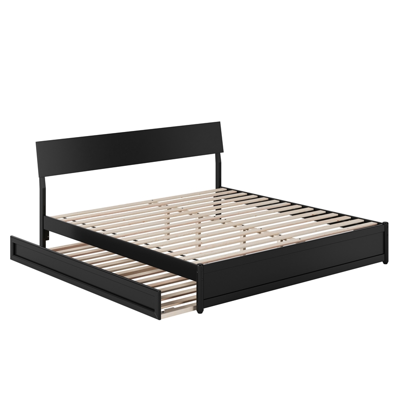 Norla King Wood Platform Bed with Footboard and Twin XL Trundle in Black