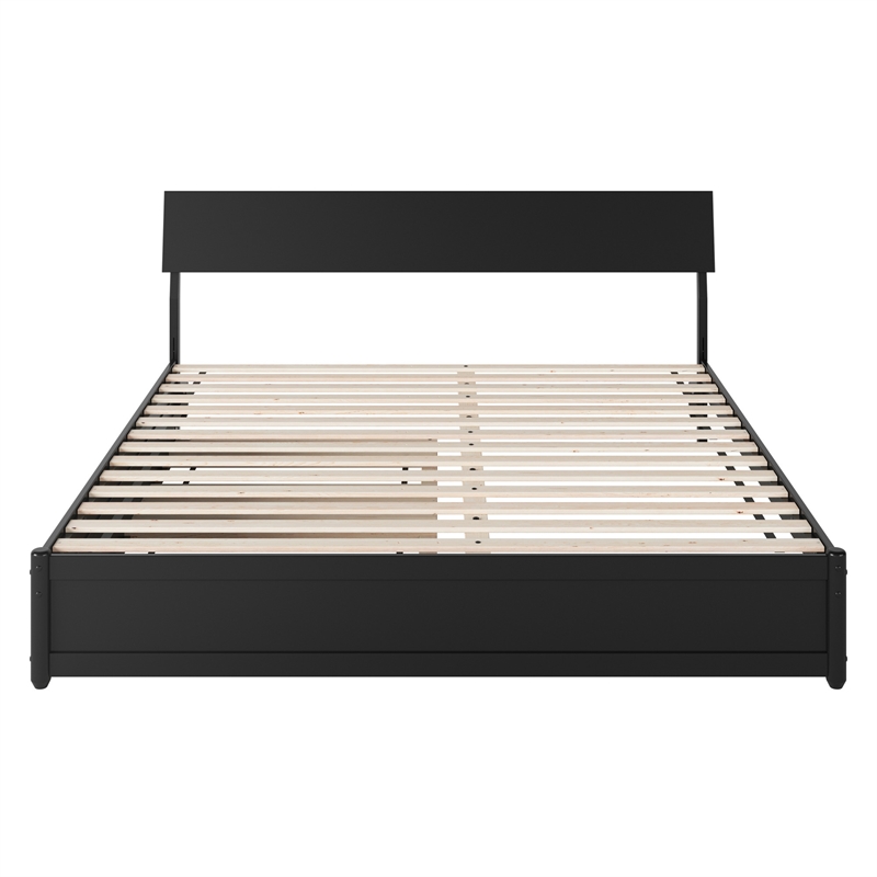 Norla King Wood Platform Bed with Footboard and Twin XL Trundle in Black