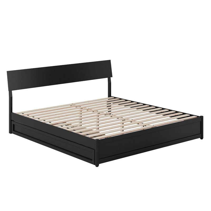 Norla King Wood Platform Bed with Footboard and Twin XL Trundle in Black