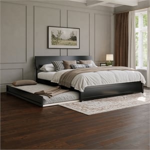 Norla King Wood Platform Bed with Footboard and Twin XL Trundle in Black
