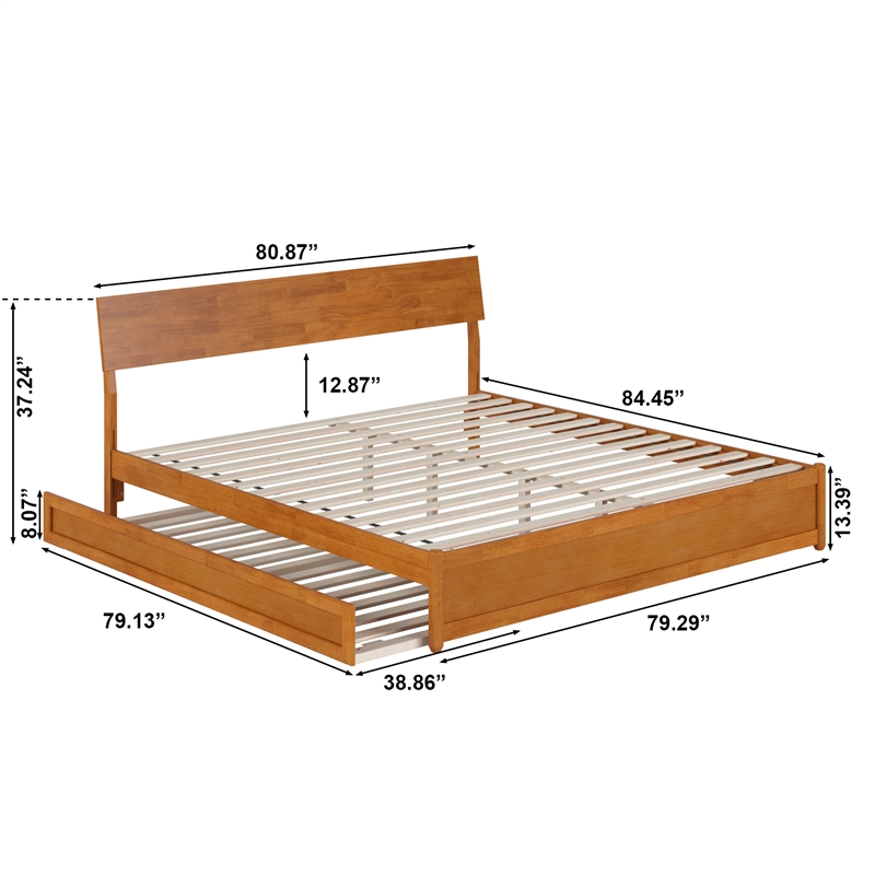 Norla King Platform Bed with Footboard and Twin XL Trundle in Light Toffee