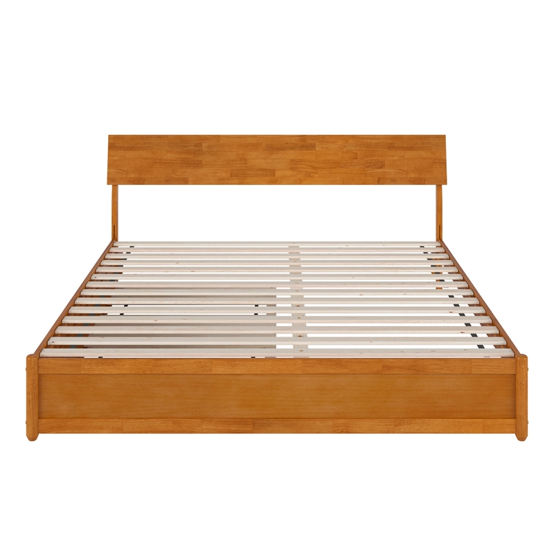 Norla King Platform Bed with Footboard and Twin XL Trundle in Light Toffee