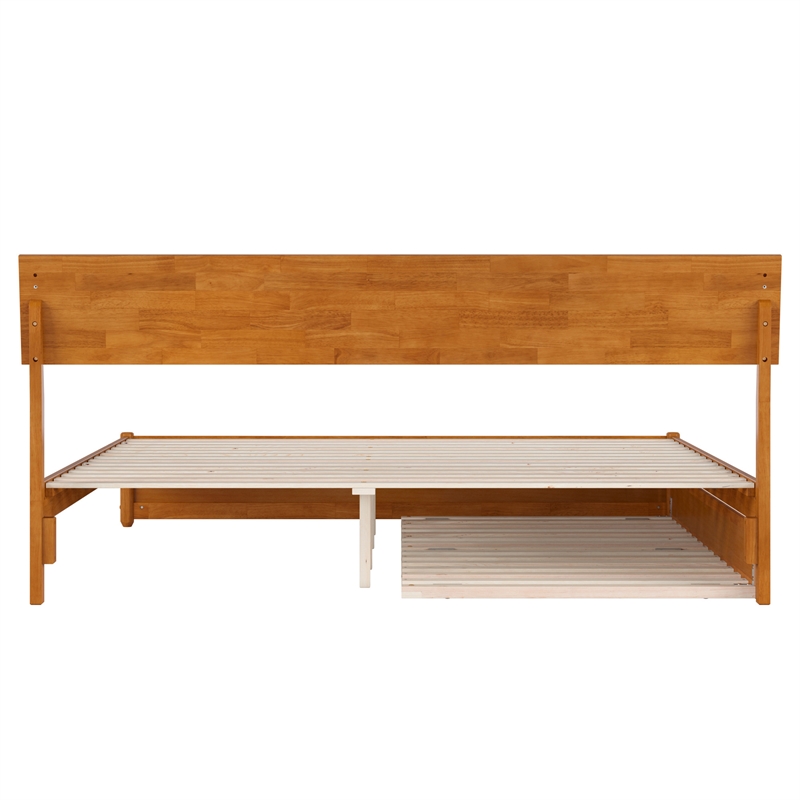 Norla King Platform Bed with Footboard and Twin XL Trundle in Light Toffee