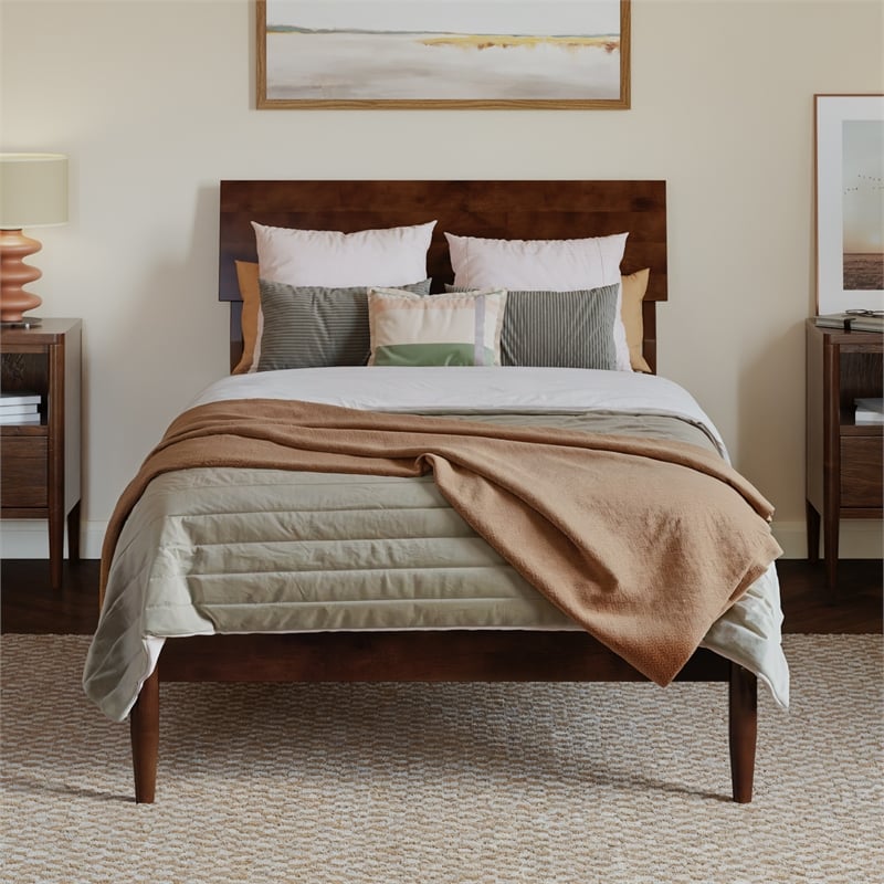 Bradford Twin XL Wood Platform Bed in Walnut