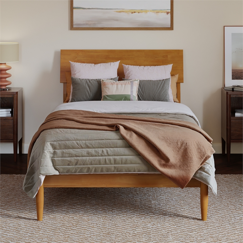 Bradford Twin XL Wood Platform Bed in Light Toffee