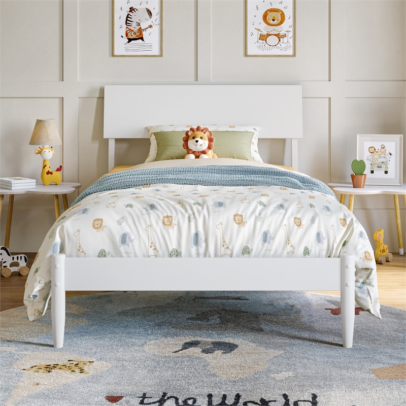 Bradford Twin Wood Platform Bed in White