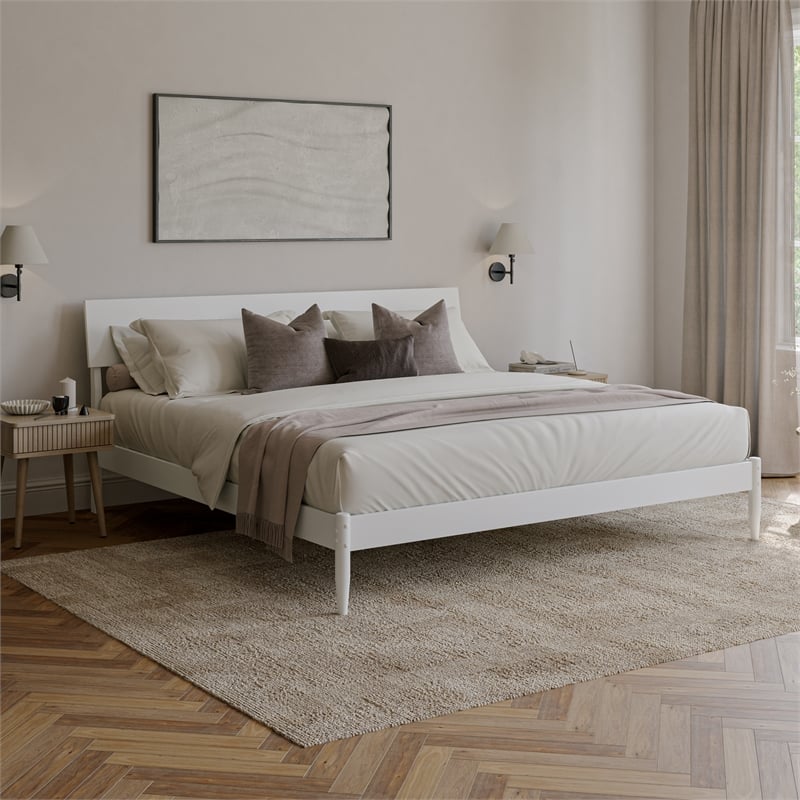 Bradford King Wood Platform Bed in White