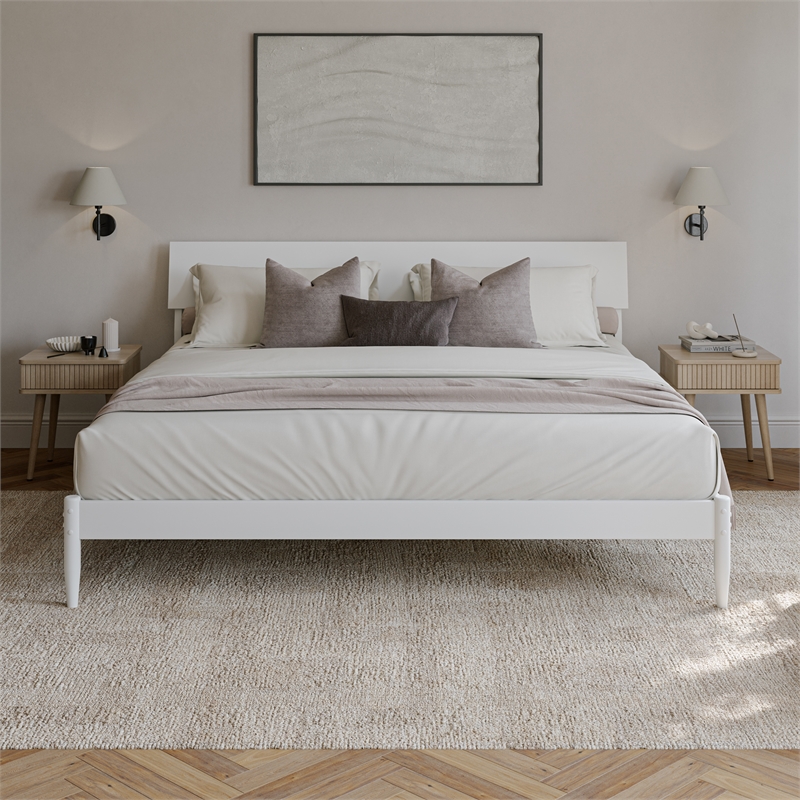 Bradford King Wood Platform Bed in White