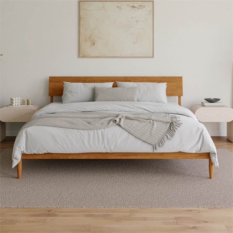 Bradford King Wood Platform Bed in Light Toffee