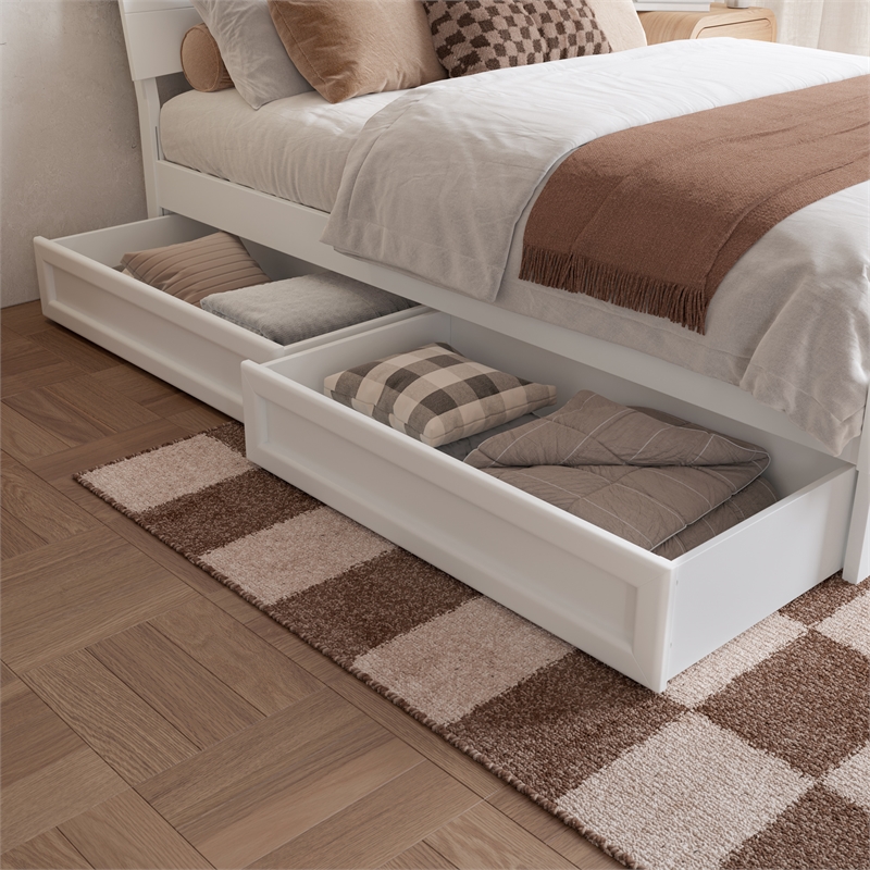 Phoenix Twin XL Solid Wood Platform Bed with Drawers in White