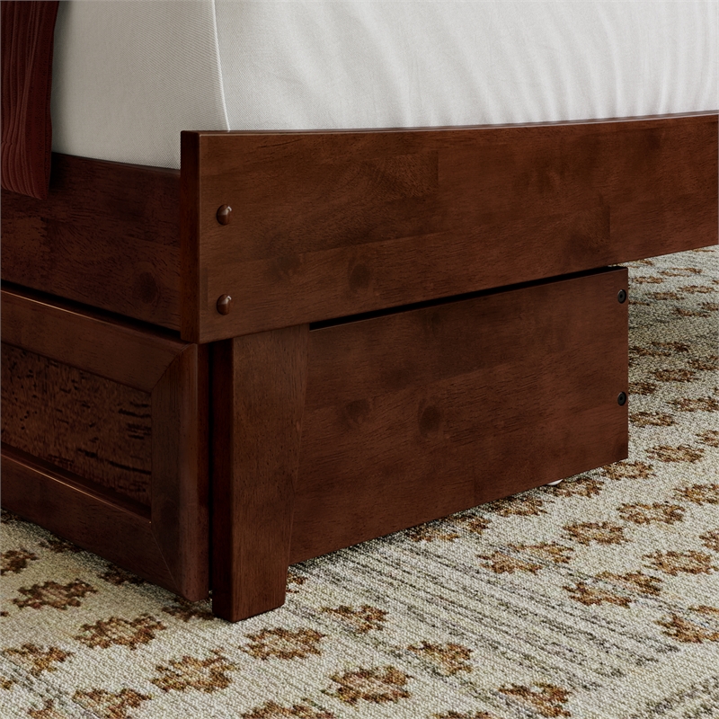Phoenix Twin XL Solid Wood Platform Bed with Drawers in Walnut