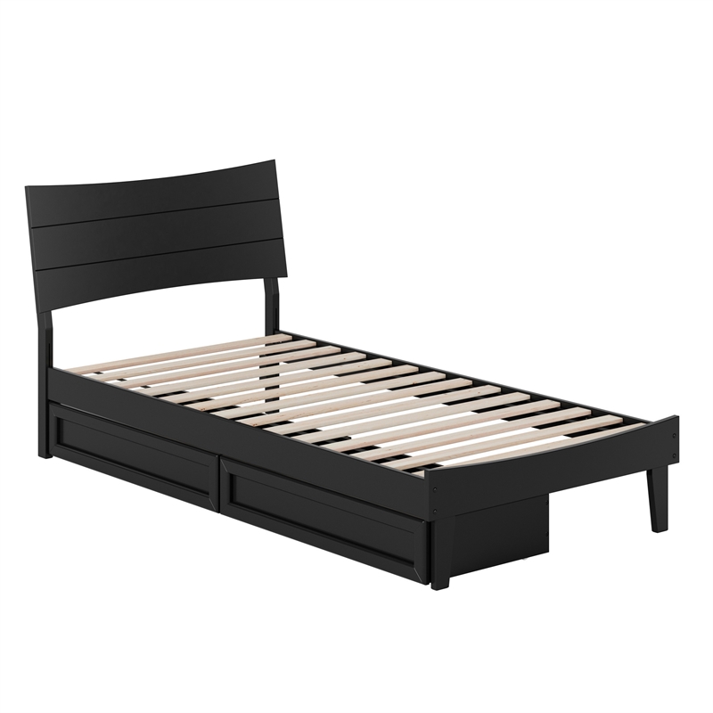 Phoenix Twin XL Solid Wood Platform Bed with Drawers in Black