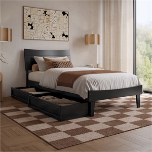 Phoenix Twin XL Solid Wood Platform Bed with Drawers in Black