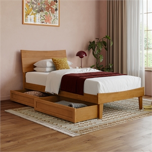 Phoenix Twin XL Wood Platform Bed with Drawers in Light Toffee