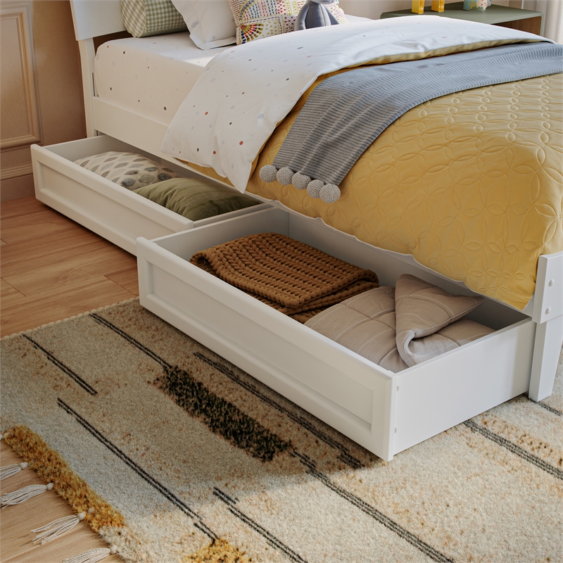 Phoenix Twin Size Solid Wood Platform Bed with Drawers in White