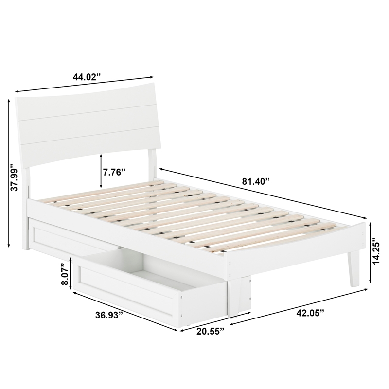 Phoenix Twin Size Solid Wood Platform Bed with Drawers in White