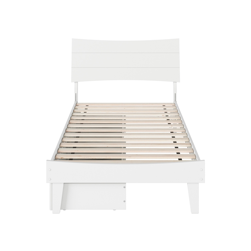 Phoenix Twin Size Solid Wood Platform Bed with Drawers in White