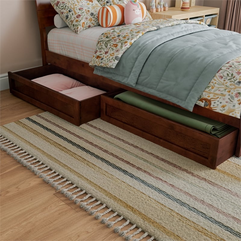 Phoenix Twin Size Solid Wood Platform Bed with Drawers in Walnut