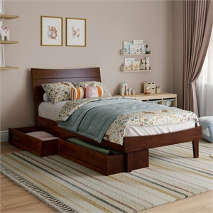 Phoenix Twin Size Solid Wood Platform Bed with Drawers in Walnut